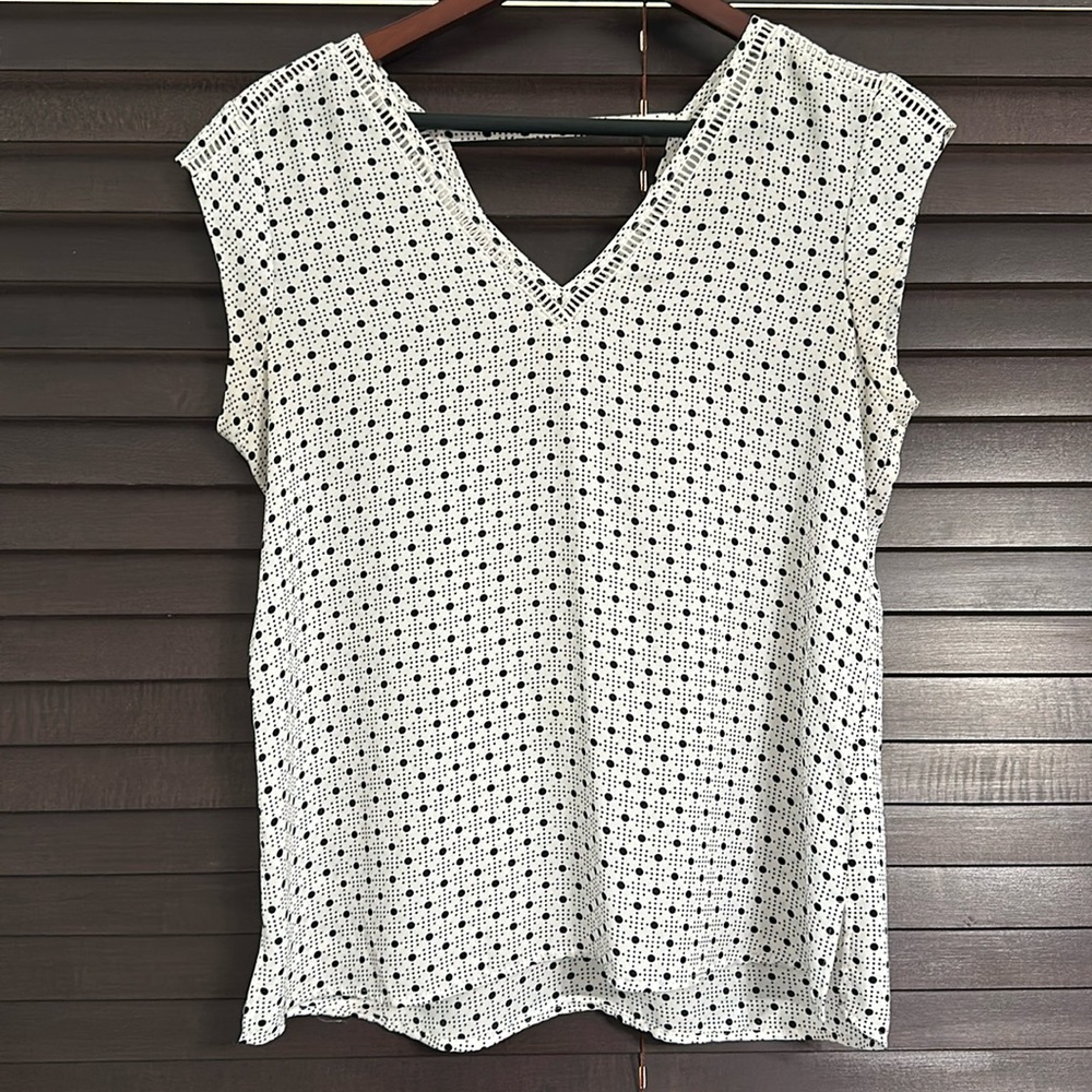 Short sleeve white with black polka dots blouse